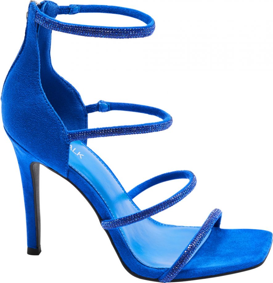 Francesca Chillemi sandalo blu elettrico con strass collezione Deichmann 