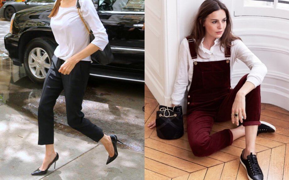 Saldi - Pantalone dritto nero vs salopette in velluto bordeaux 